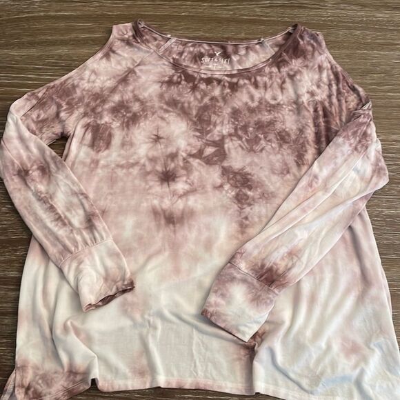 American Eagle Mauve Long Sleeve with cut outs Soft & Sexy Tee - Picture 1 of 6